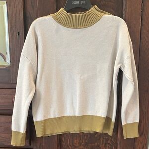 Cynthia Rowley Cream and Green Turtleneck Sweater